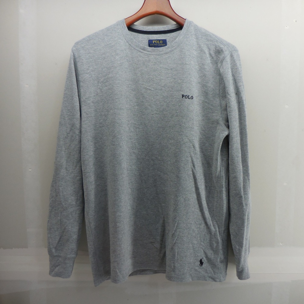 Polo Ralph Lauren Mens Large Grey Waffle Knit Thermal Long Sleeve Sleep Shirt
